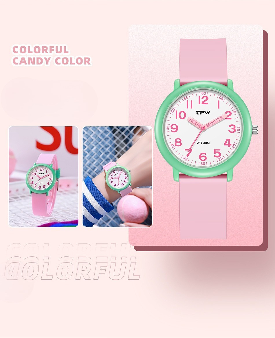 Kids Learning Time Analog Watch 30M Waterproof Quartz Wristwatch for Boys Girls