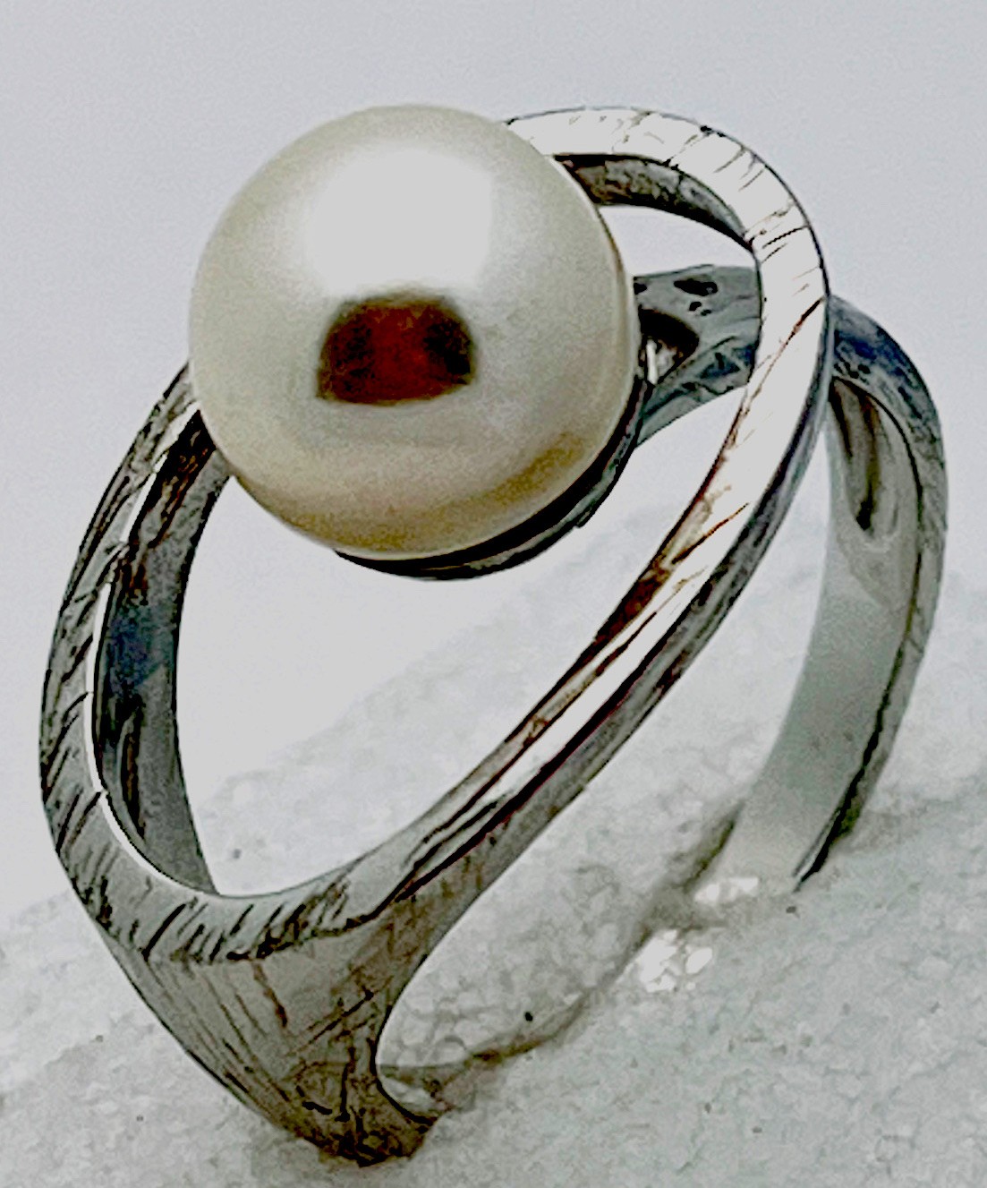 Sterling Silver 925 5.4 Gram Genuine Pearl Textured Ring Size 8