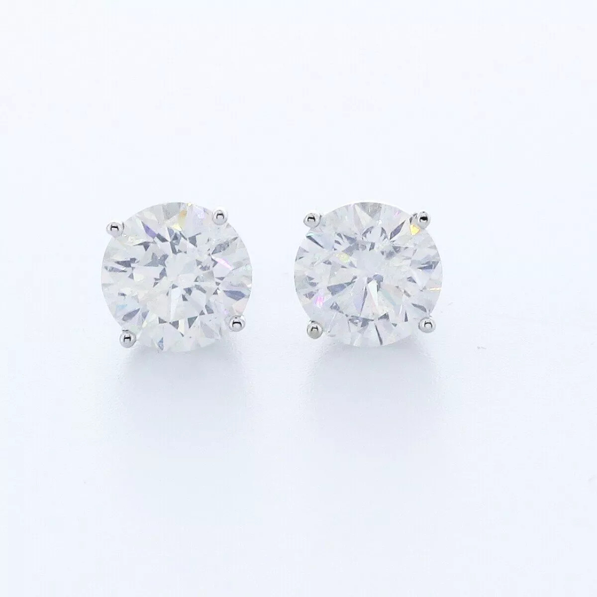 Solid 14K White Gold Stud Earrings Classic 5.51 CT Round Natural Diamond H SI2