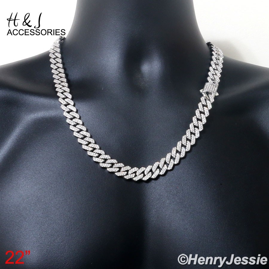 16″-40″MEN Stainless Steel Full Icy Bling CZ 12mm Miami Cuban Curb Necklace*N171