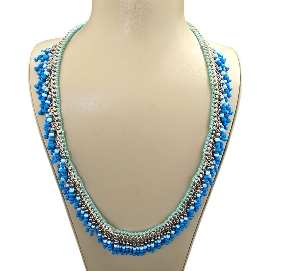 Stephan & Co Women’s Statement Shaky Blue Silver Necklace NWT
