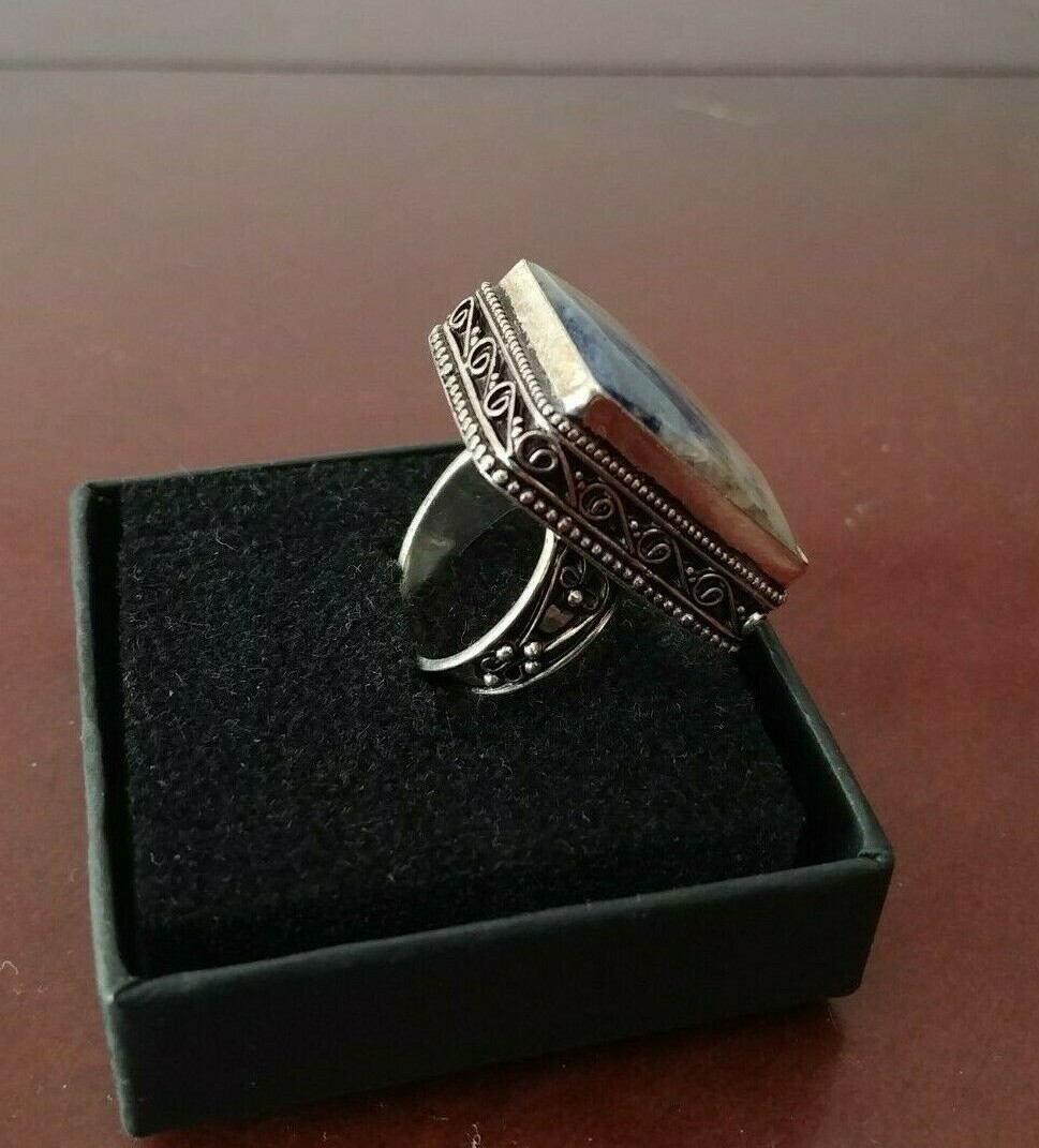 Natural Stone SSilver Mineral Healing Sodalite Fashion Ring Band Charm Gem 6.75