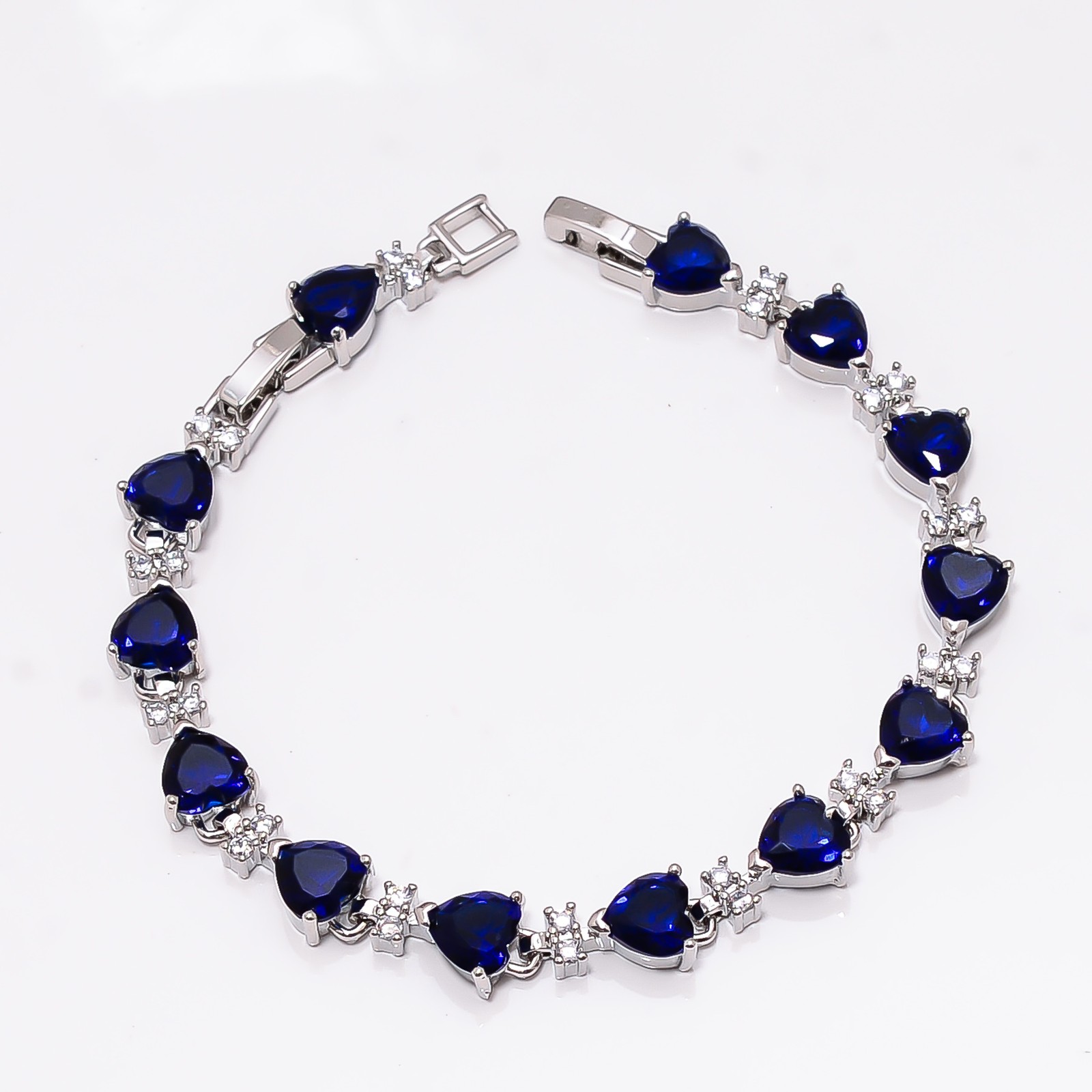 Blue Sapphire -Simulated, CZ 925 Sterling Silver Adjustable Bracelet 7-8″ B2755