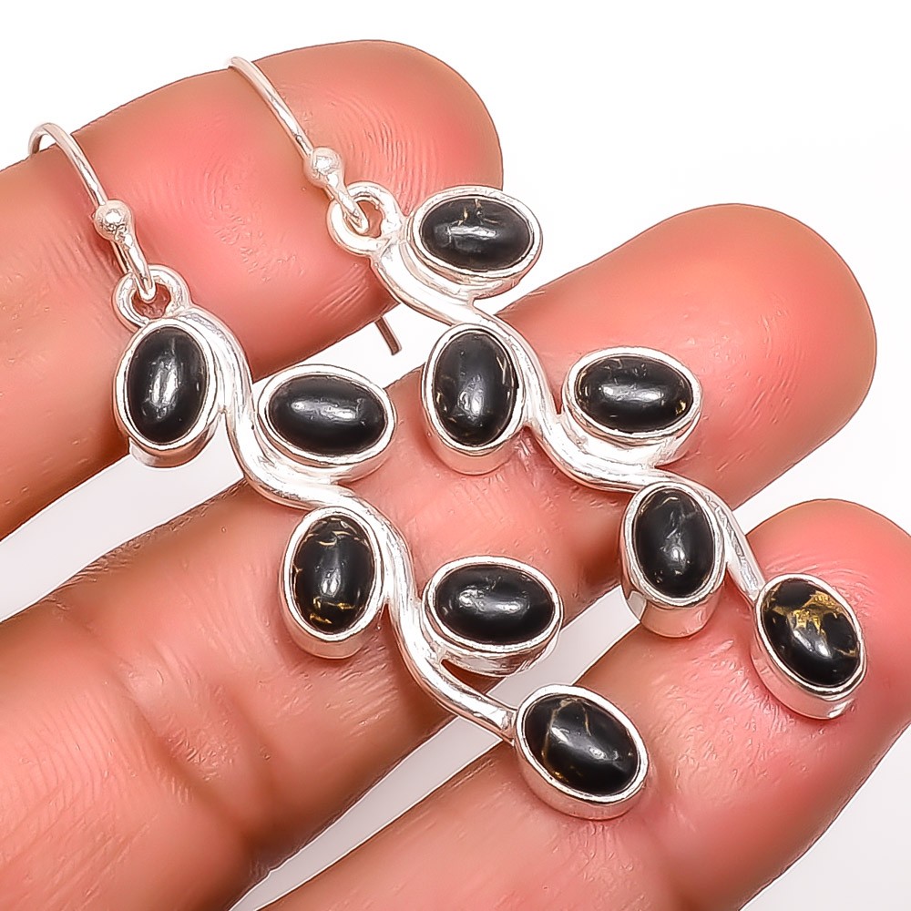 Copper Black Turquoise 925 Sterling Silver Earring 2.15″ A345