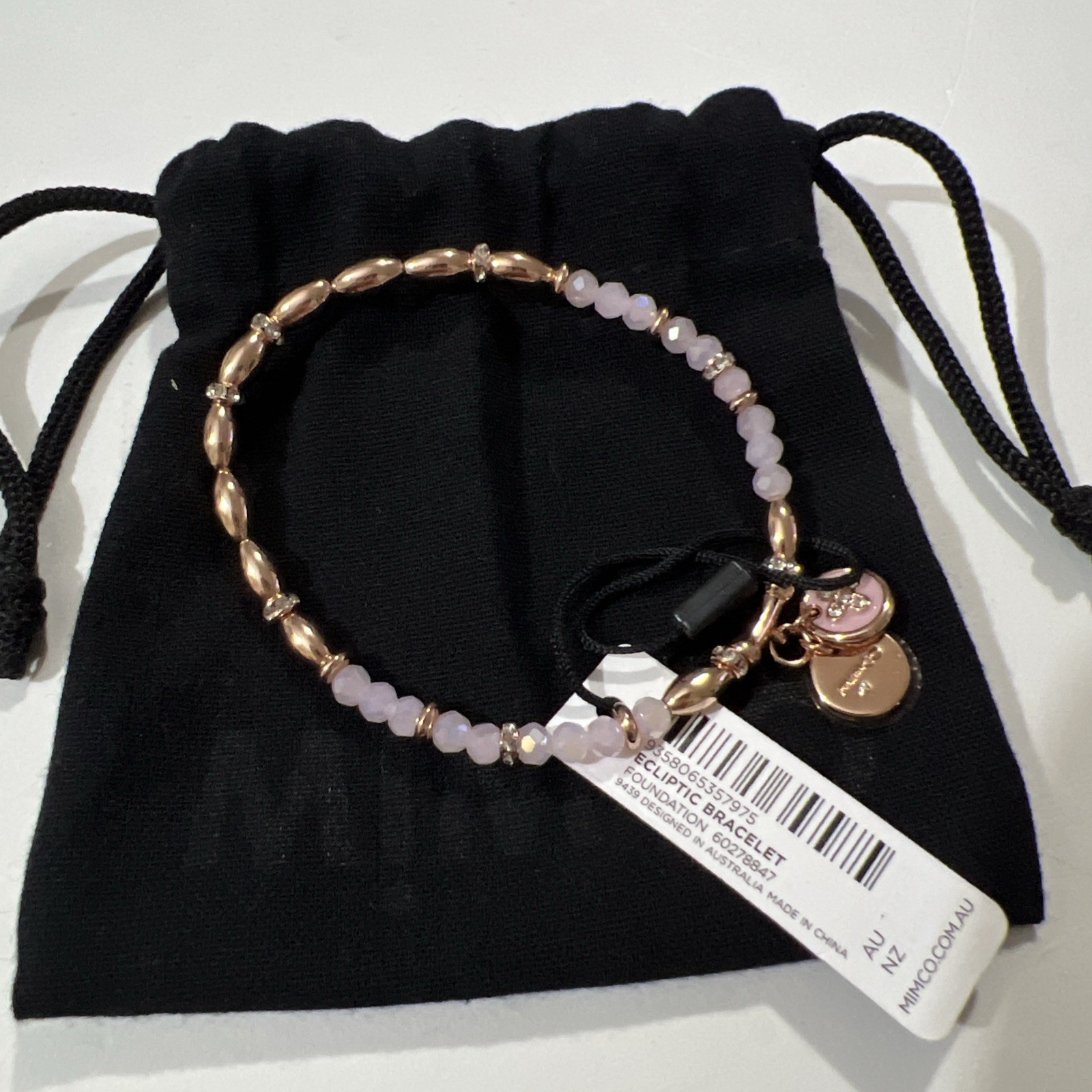 Mimco Ecliptic Bracelet Rose Gold Tone Plating Glass Crystals Beads Charms