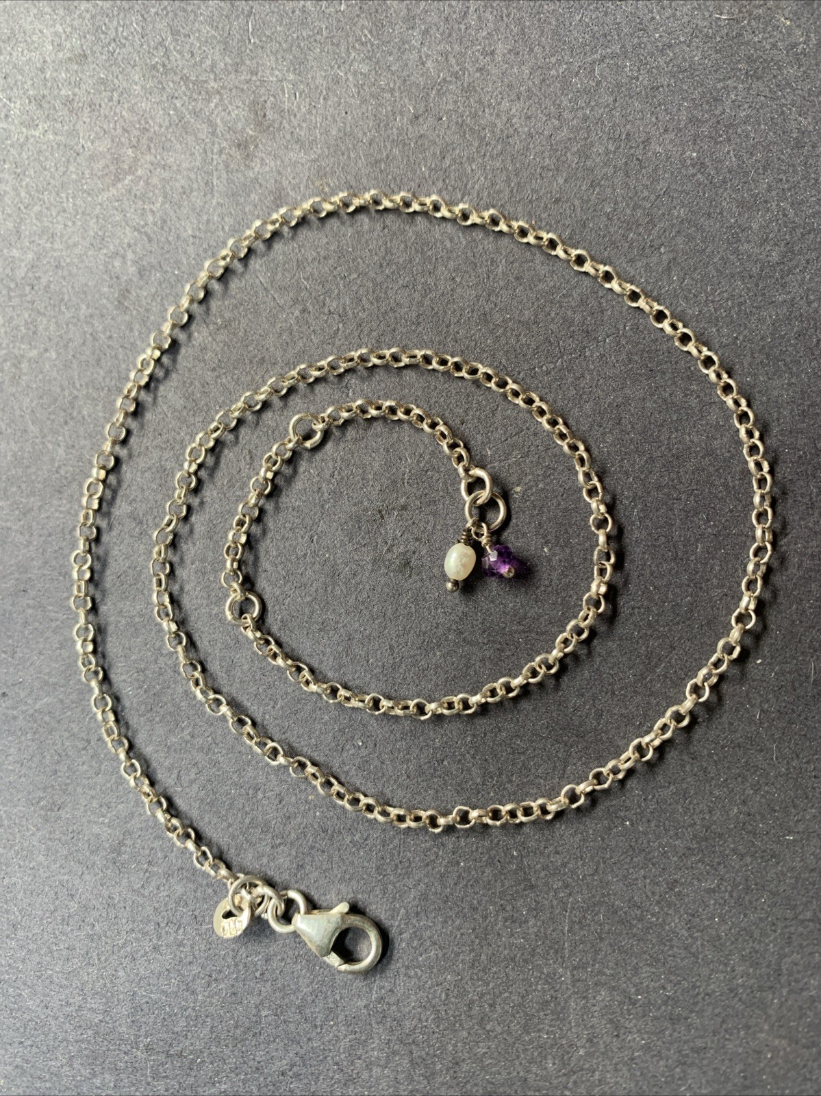 STERLING SILVER 925 Lot Necklace Charms SS18 Simple Chain Dainty Pearl Purple