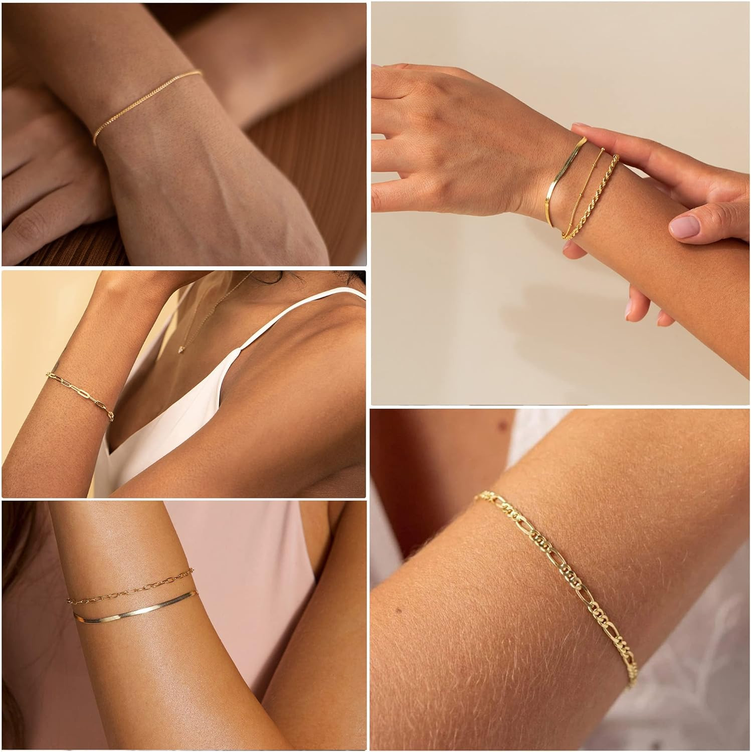 Pulseras Chapadas en Oro 14K Mujer Resistentes al Agua Moda Juego Accesorios