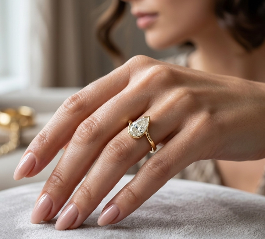 IGI 3Ct Pear-Cut EF/VS1 Lab Grown Diamond Bypass Engagement Ring 14K Yellow Gold