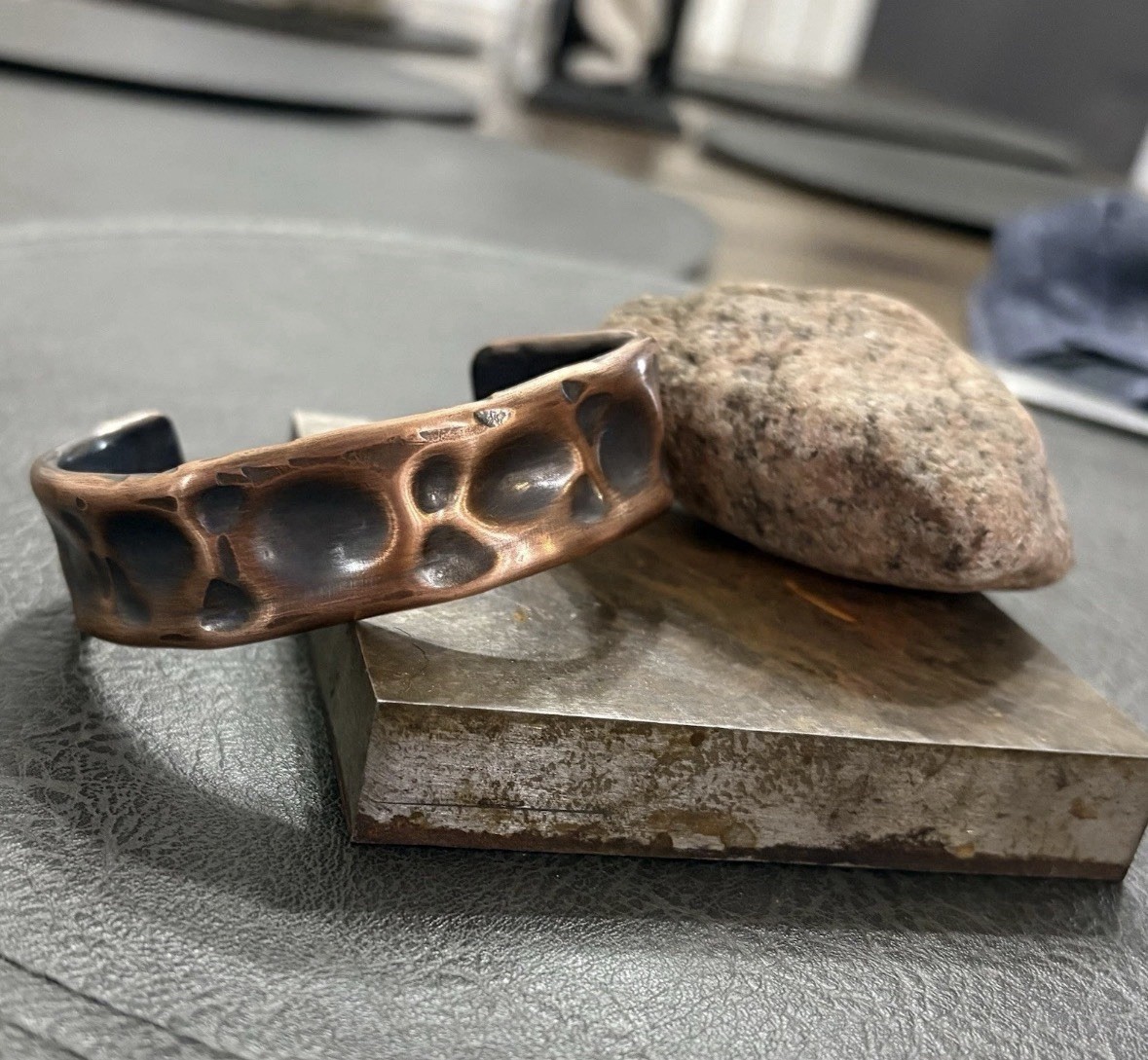 Brutalist M Men’s Wide Hammered Thick Copper Artisan Cuff Bracelet Viking