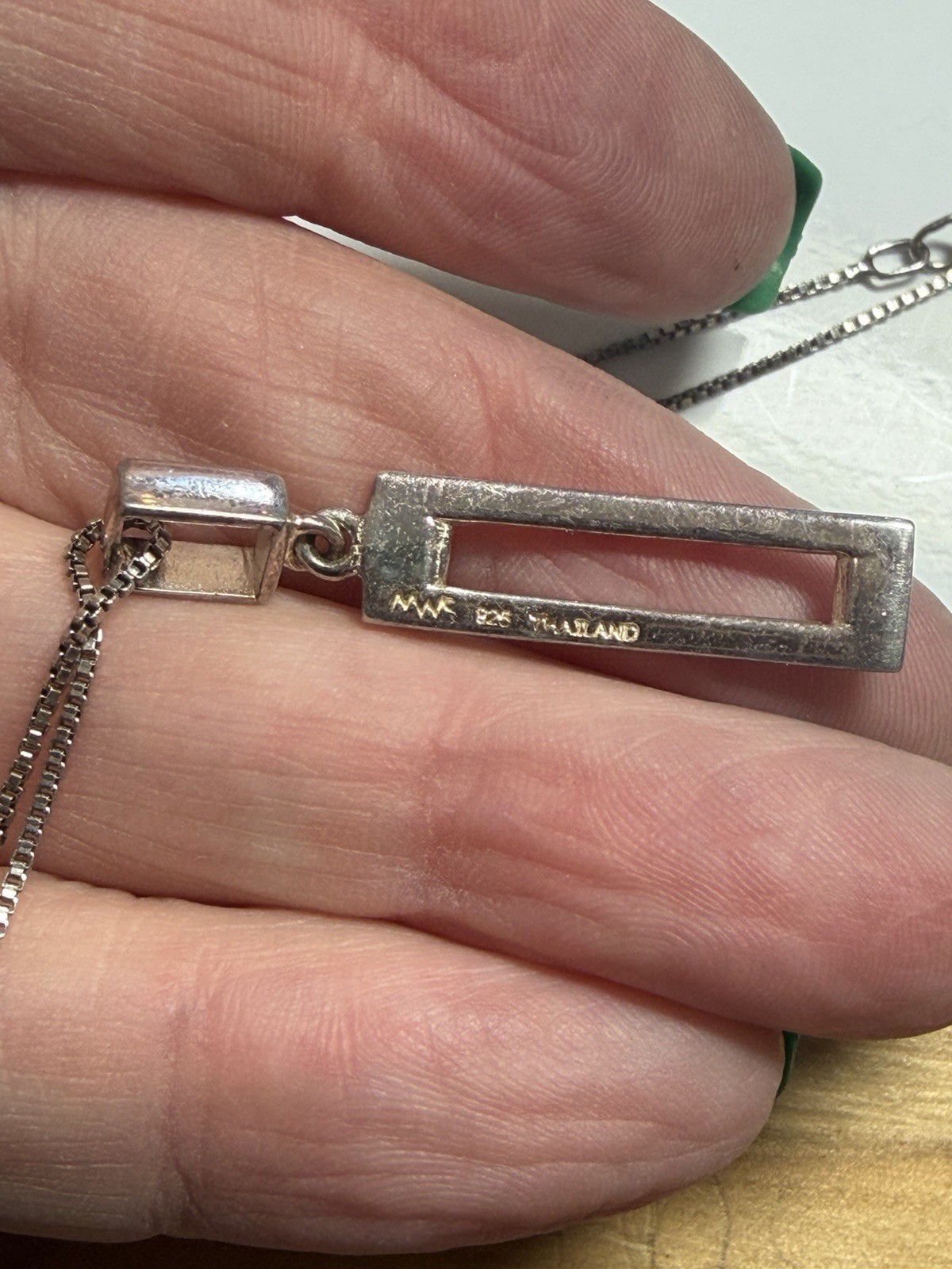Vintage Sterling Silver Rectangular 1″ Bar Pendant Chain Necklace 18” Chain