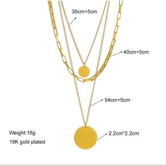 18K Gold Plated Layered Necklace Set Paperclip Chain Coin Disc Pendant Womens