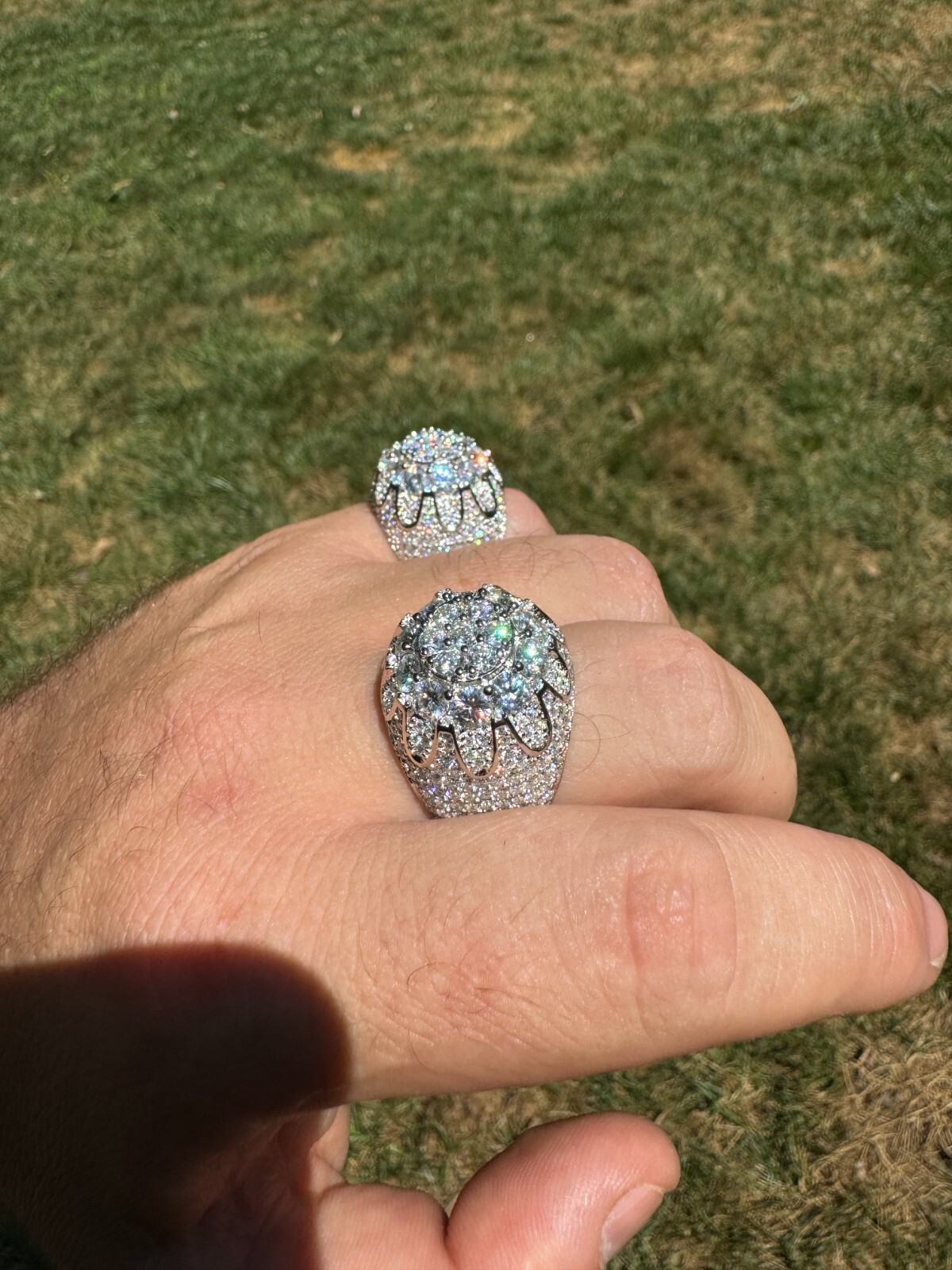 MOISSANITE Rapper Large Stone Dome Iced Hip Hop Ring 925 Silver Bust Down