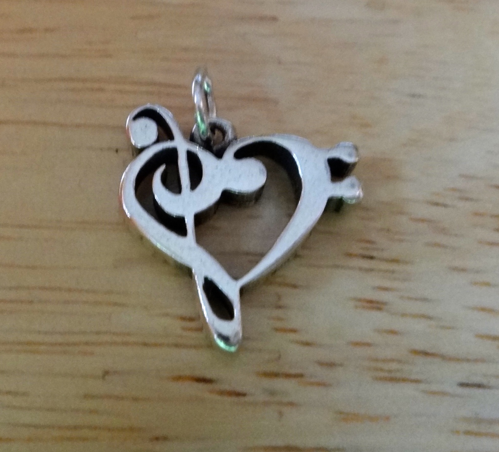 Sterling Silver 17x17mm Thick Bass Clef and Treble Clef Heart Shape Music Charm