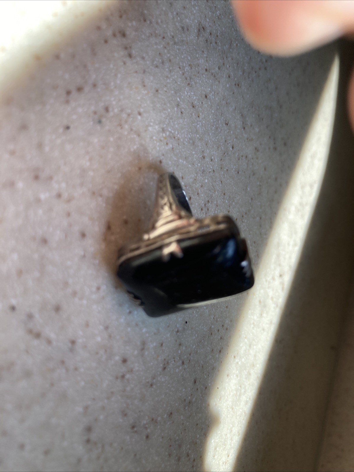 Vintage Art Deco Black Onyx Statement Ring in STERLING Silver Size 6.75