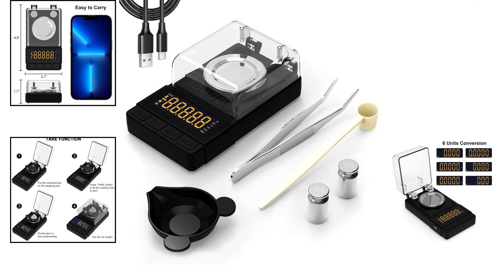 Precision Digital Scale with Tare Function – 50g Capacity for Jewelry & More