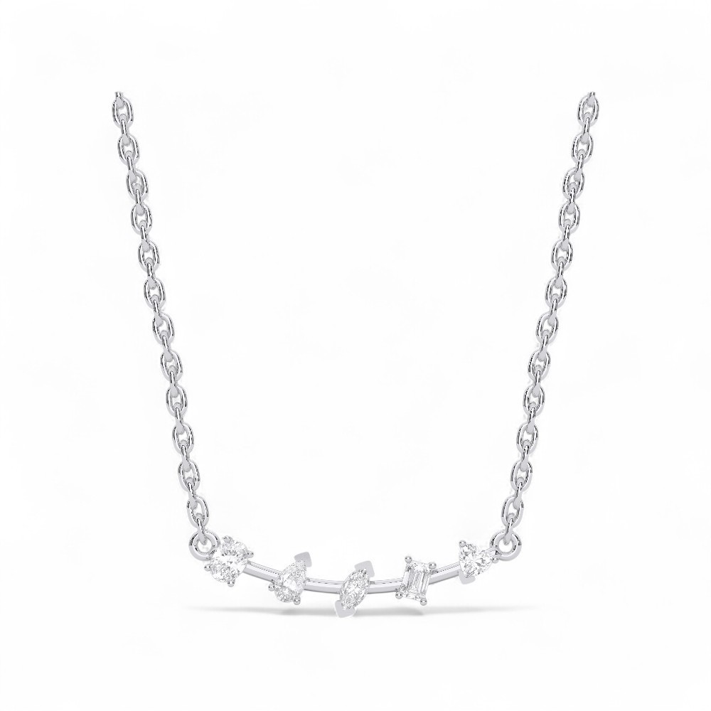0.45Ct Moissanite 5 Multi Stone Pendant Necklace 10K Gold 18″ Chain Women
