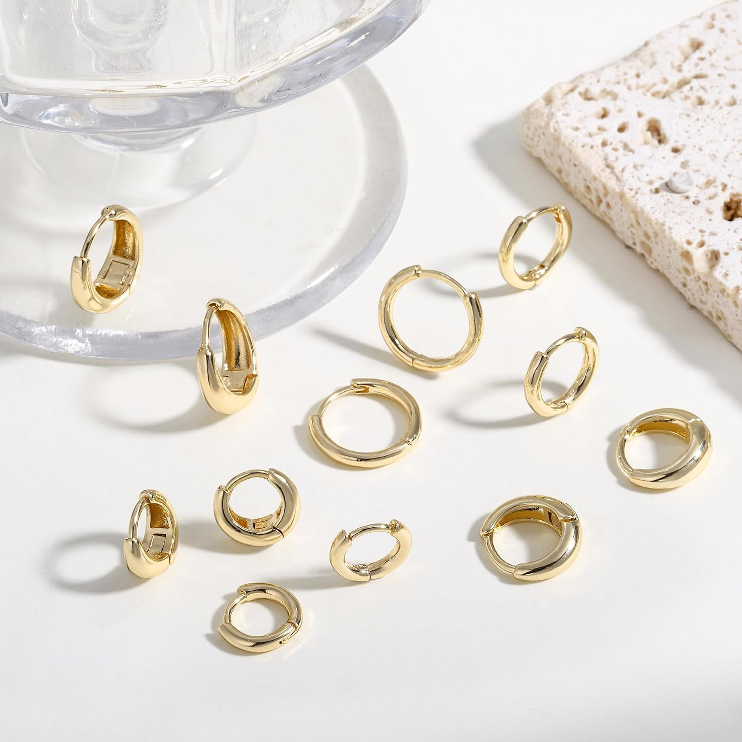 6 Pairs 14K Gold Plated Hoop Earrings for Women Hypoallergenic Small Huggie Hoop