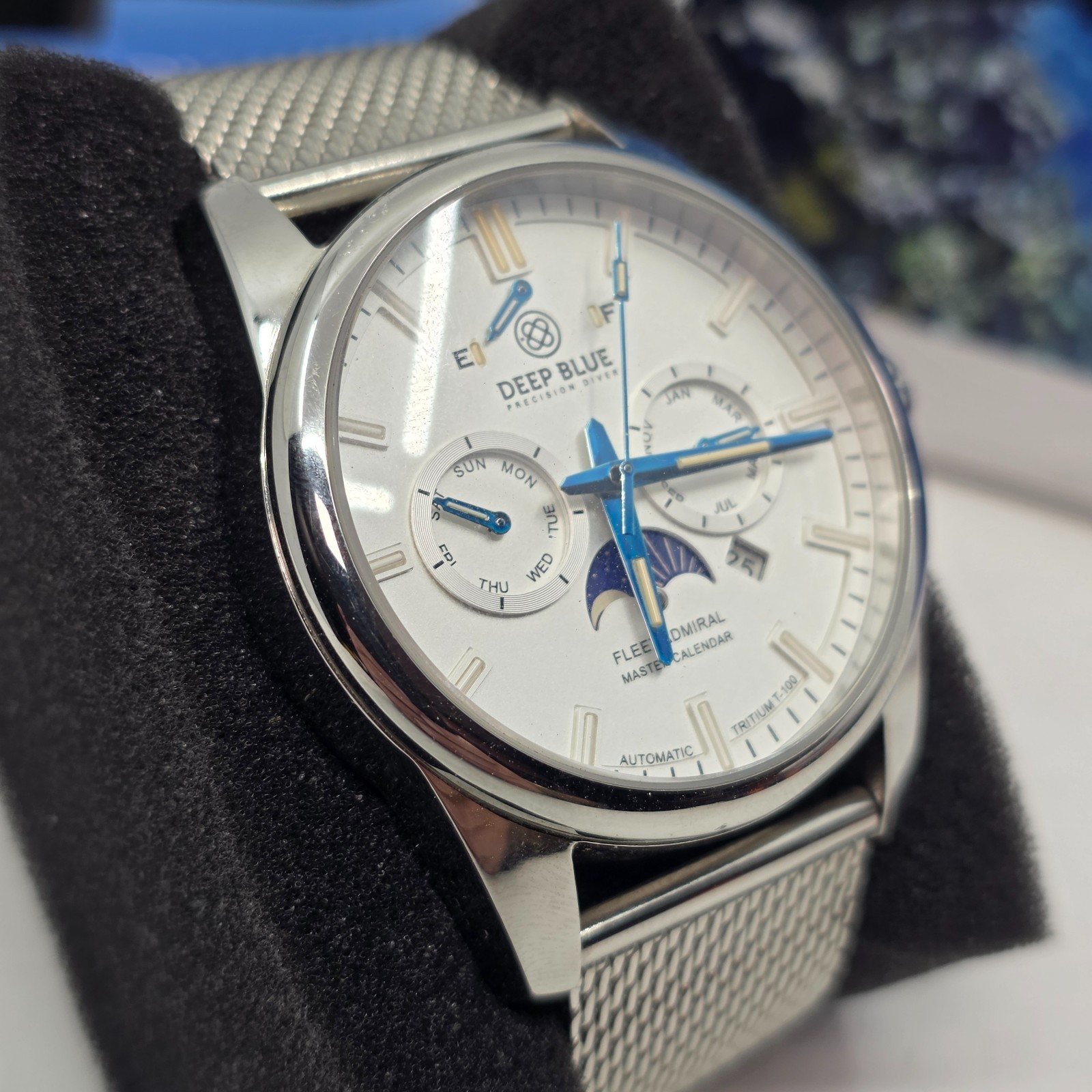 Deep Blue Fleet Admiral Master Calendar Automatic Watch/White Silvertone Dial