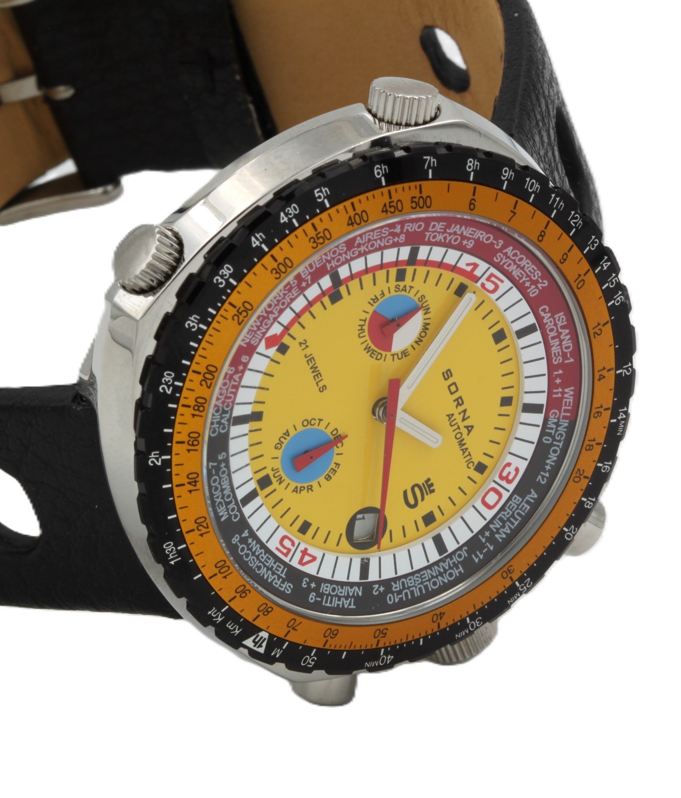 Sorna Worldtimer Automatic Wristwatch Men’s Watch Gmt Retro Style Wrist Watch