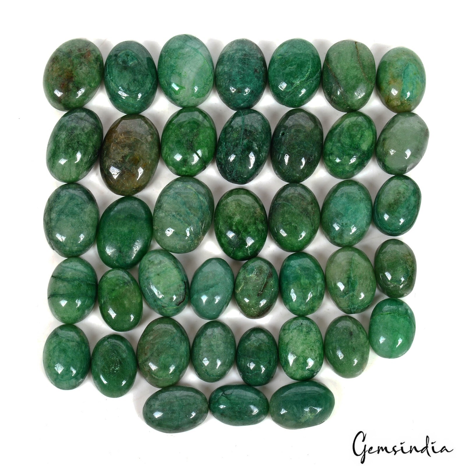 Certified 450 Ct/40 Pcs Natural Green Brazilian Emerald Oval Cab Loose Gems Lot