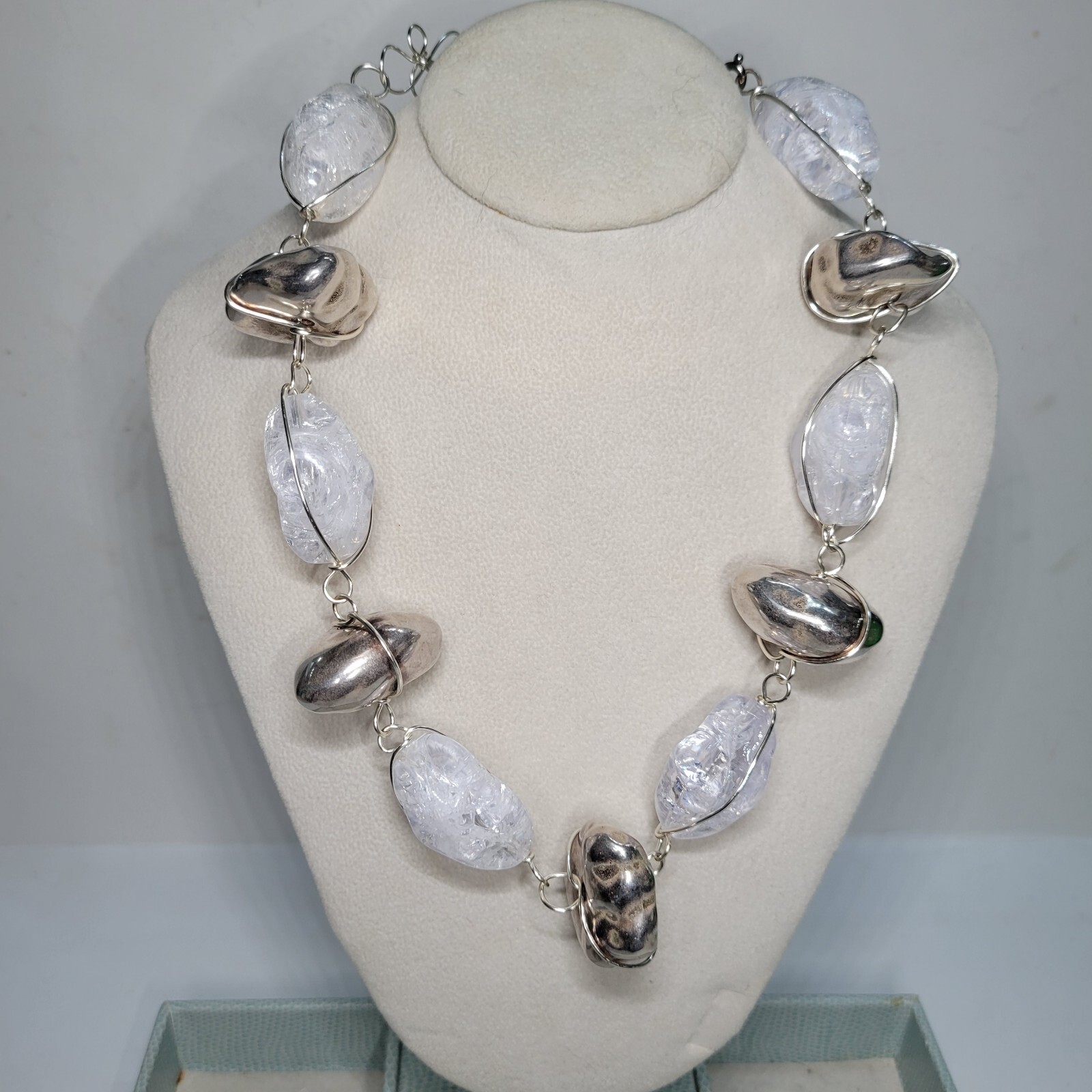 ABRA Couture Clear Resin and Silver Rock Silver Wire Chunky Necklace Artisan
