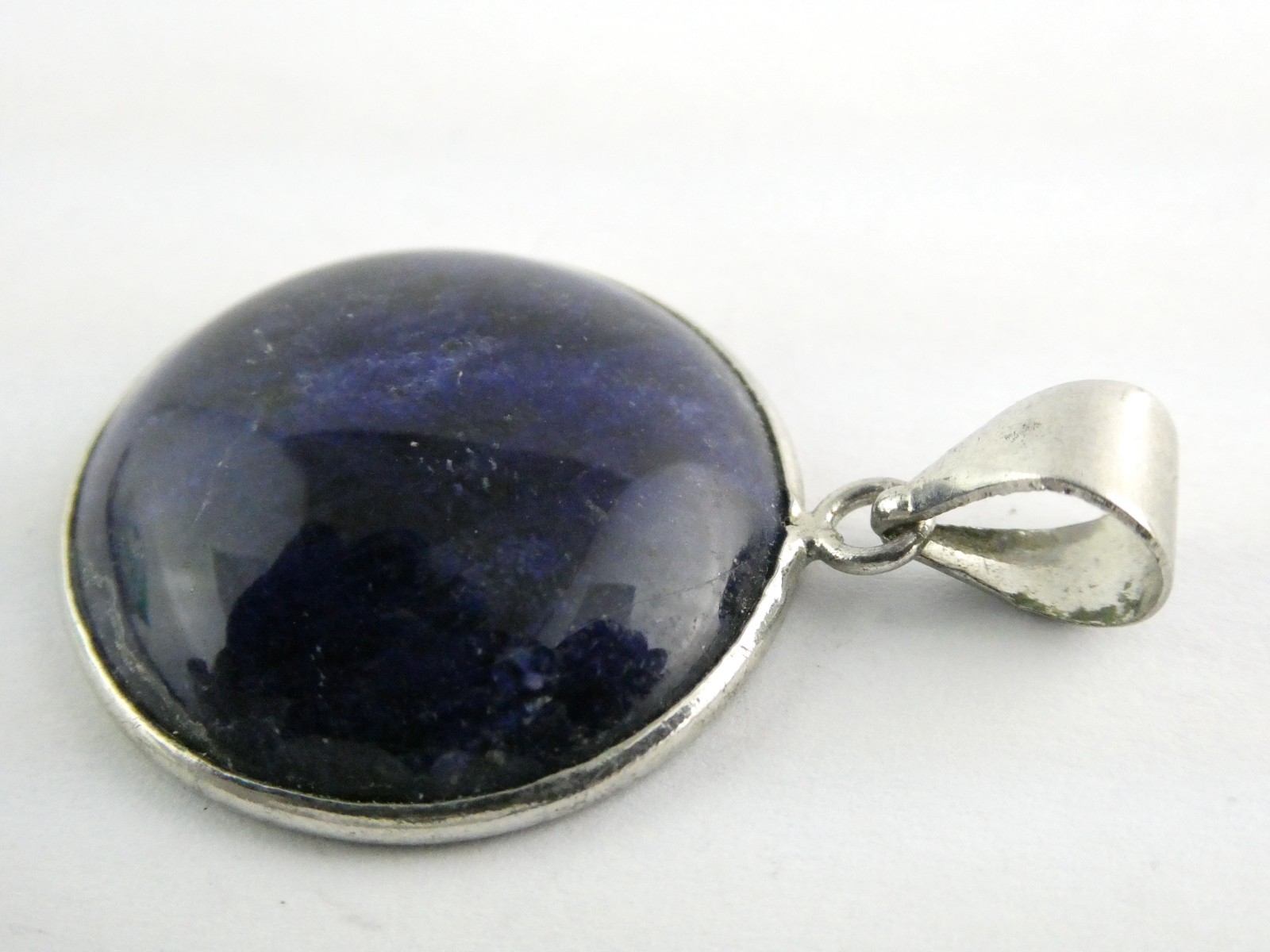 Silver Plated Bezel Setting Round Dyed Darker Blue Sodalite Cabochon Pendant