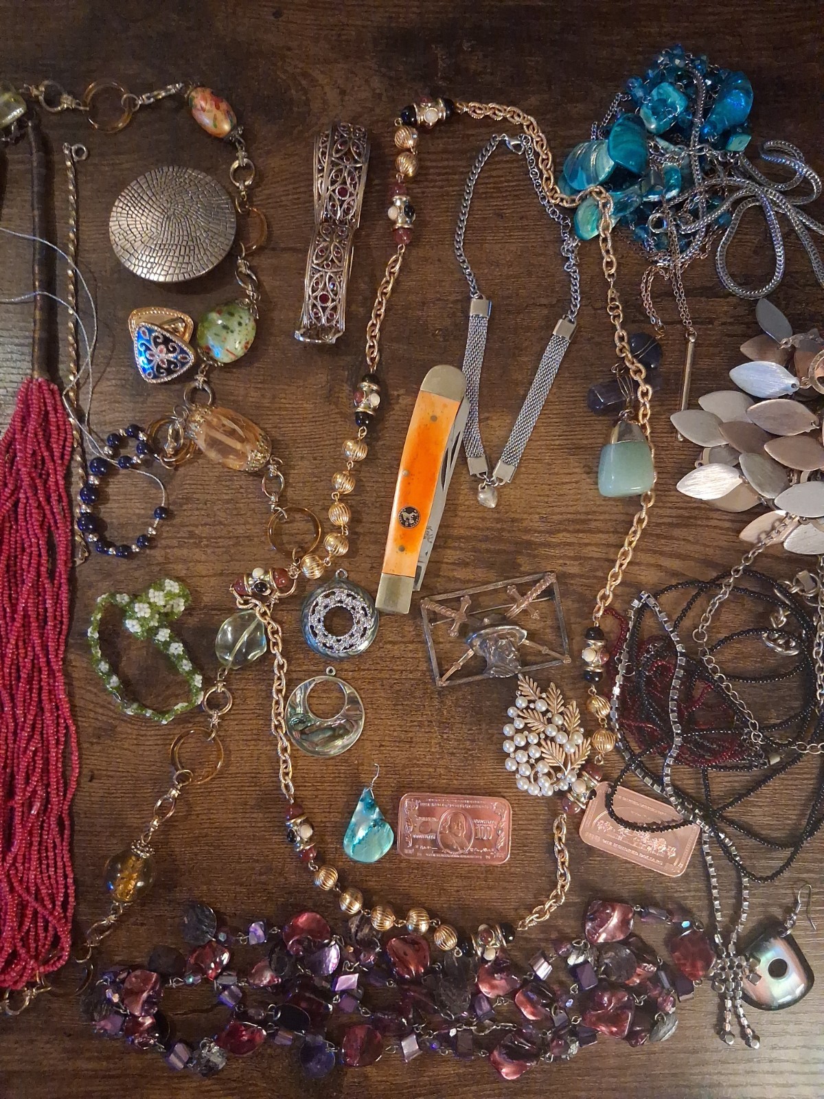 Assortment Costume Jewelry & Other Vintage Items Including 2 Ounces 999 Copper