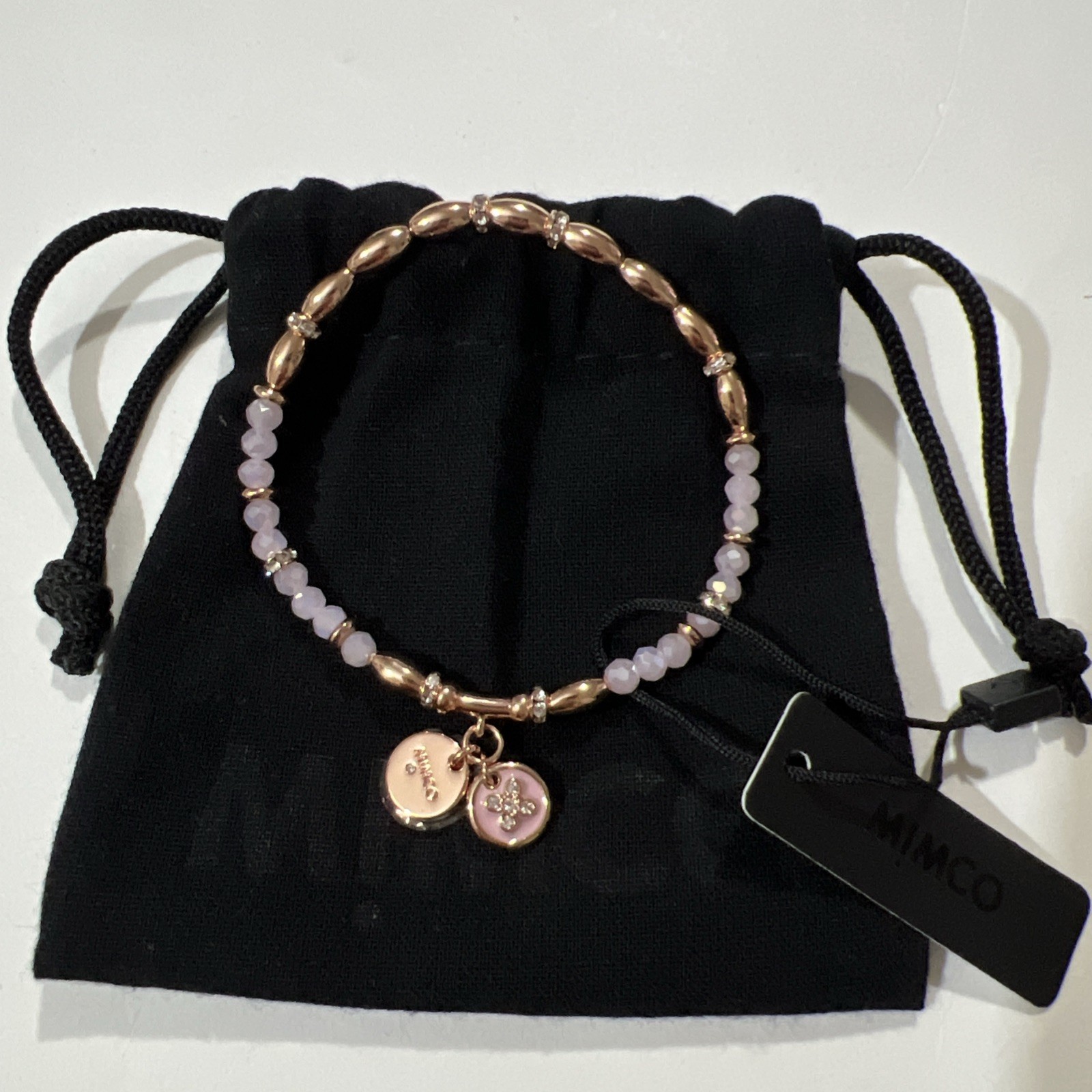 Mimco Ecliptic Bracelet Rose Gold Tone Plating Glass Crystals Beads Charms