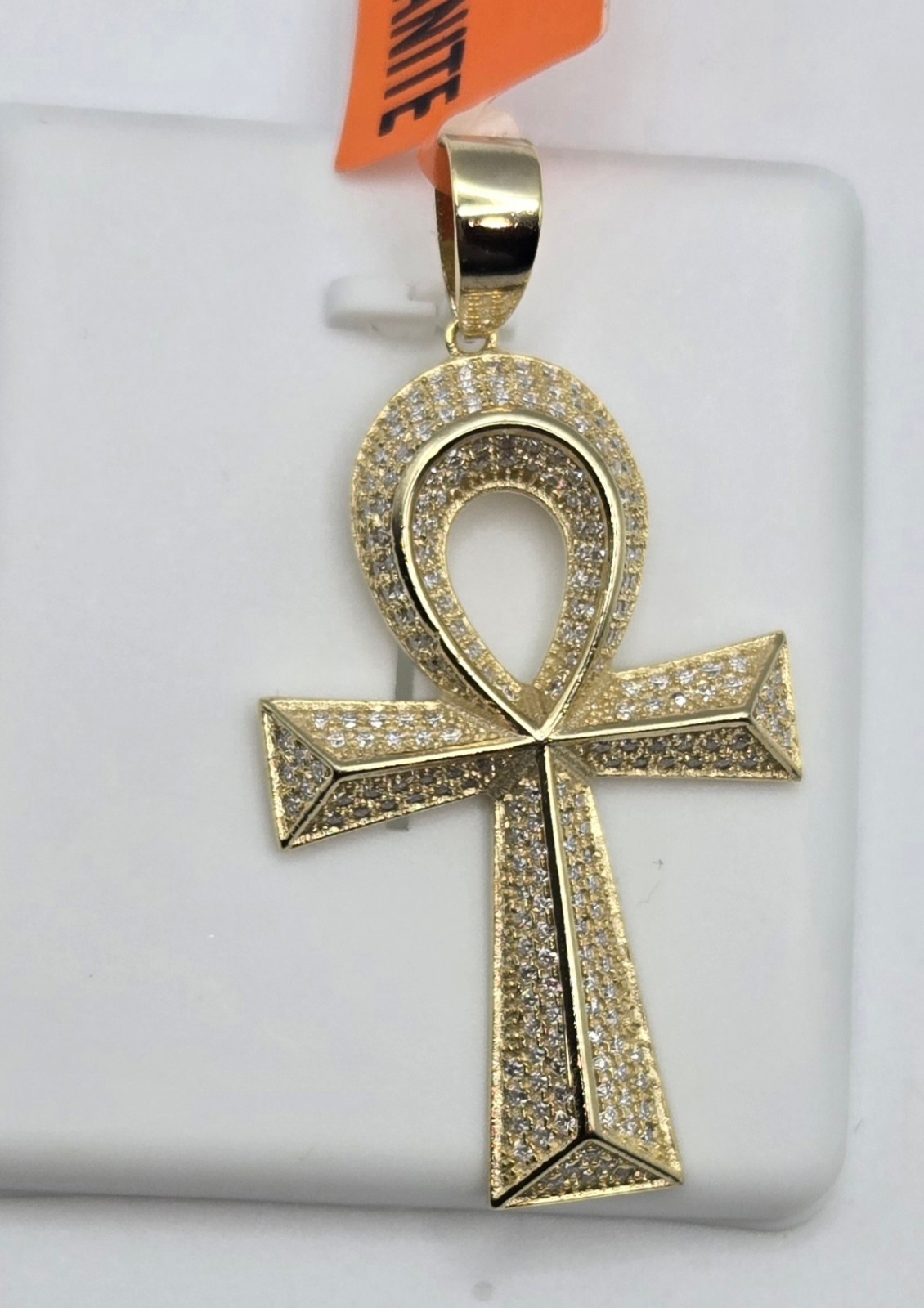 Solid 925 Sterling Silver MOISSANITE 2.0ctw PENDANT Ankh Cross, 14k Gold Vermeil