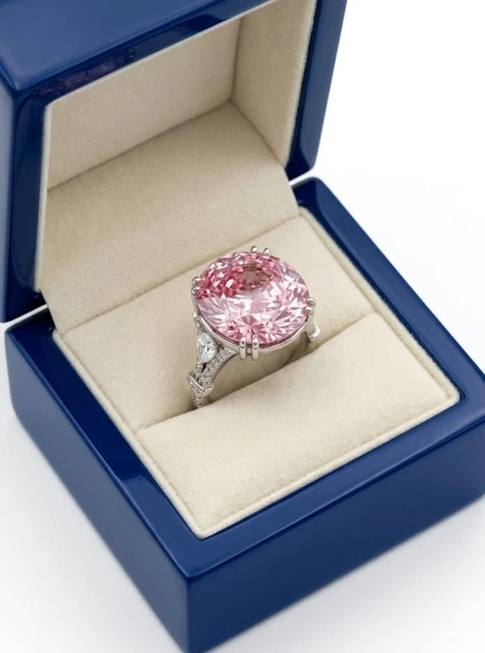 RARE 10.00 Ct Certified Round Cut Pink Treated Diamond Ring White Gold Finish