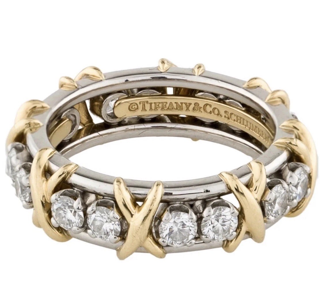 TIFFANY & CO. JEAN SCHLUMBERGER SIXTEEN 16 STONE DIAMOND 18K GOLD BAND RING 7.5