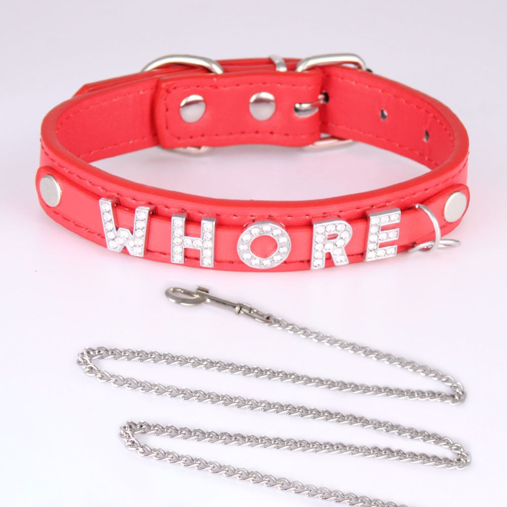 Modern Leather Buckled Choker Custom Letter WHORE CUM SLUT Collar Necklace Y5