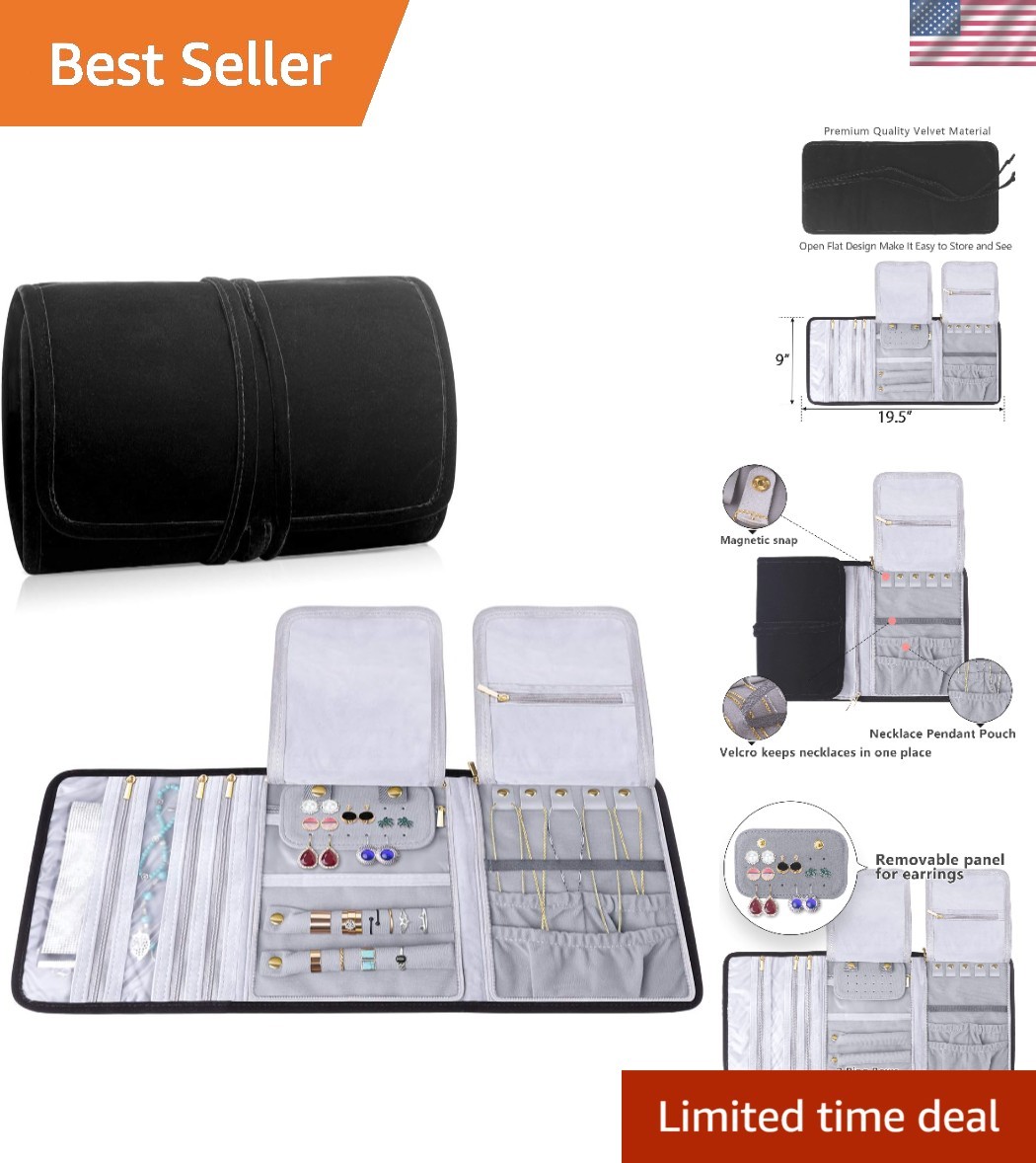 Velvet Travel Jewelry Roll Organizer Jewelry Storage Bag for Necklaces Earrings