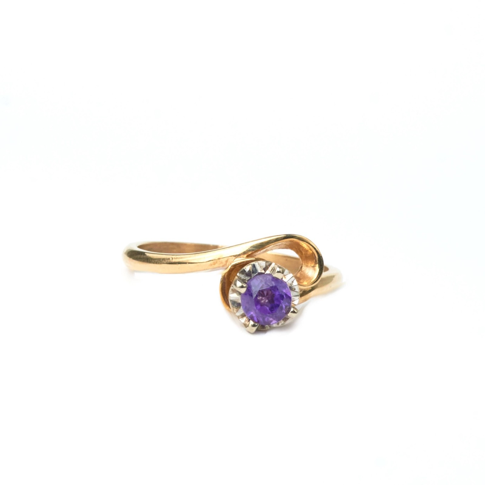 14K Solid Gold Loop Amethyst Ring, Natural 0.2 Carat Purple Gemstone, Size 5.75