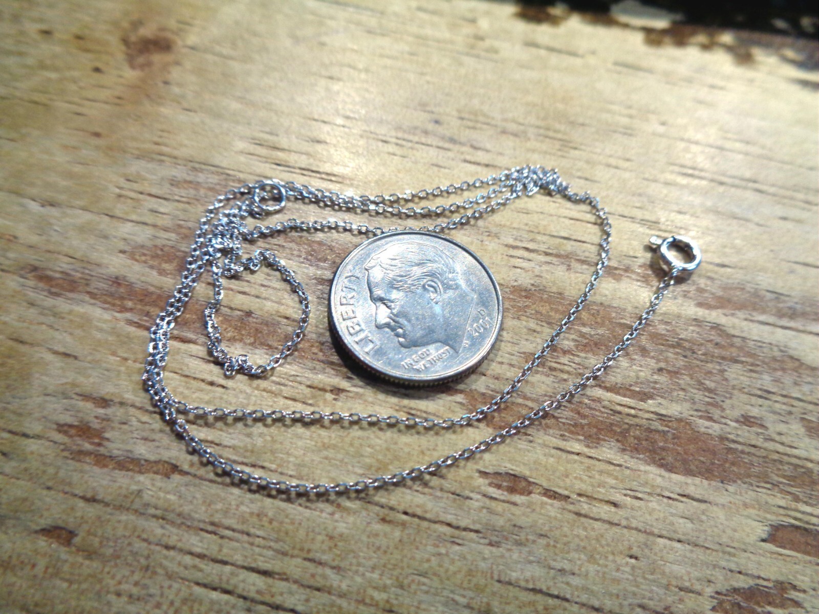0.8MM PETITE WHITE GOLD-PLATED 925 STERLING SILVER DC ROLO CHAIN NECKLACE 16″