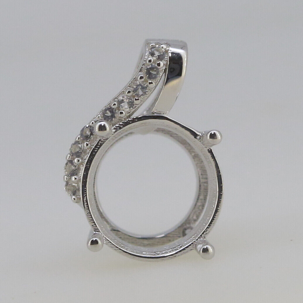 Sterling Silver Semi Mount Pendant Setting Round RD 11x11mm White Topaz GTL2
