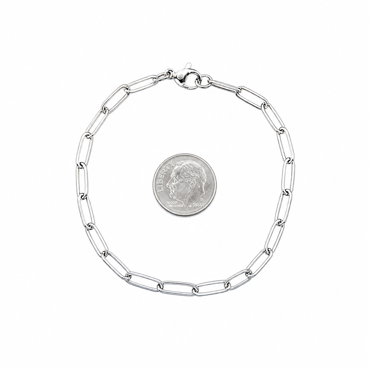 Petite Paper Clip Bracelet– 304 Surgical Stainless Steel – Silver –Lobster Clasp