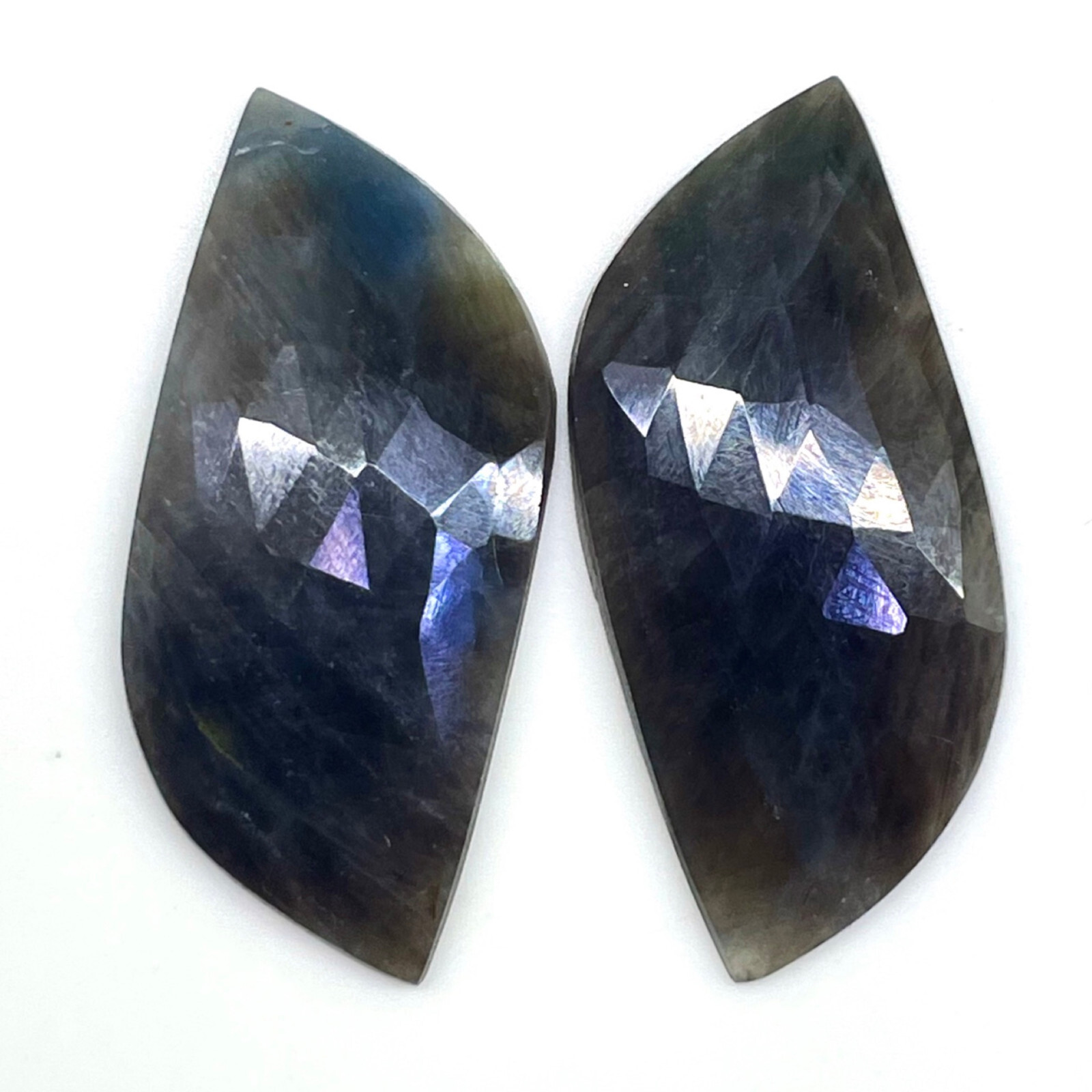 2 Pcs Natural Unheated Sapphire Pair Checker Cut Flat Back Gemstones 48.45 Cts