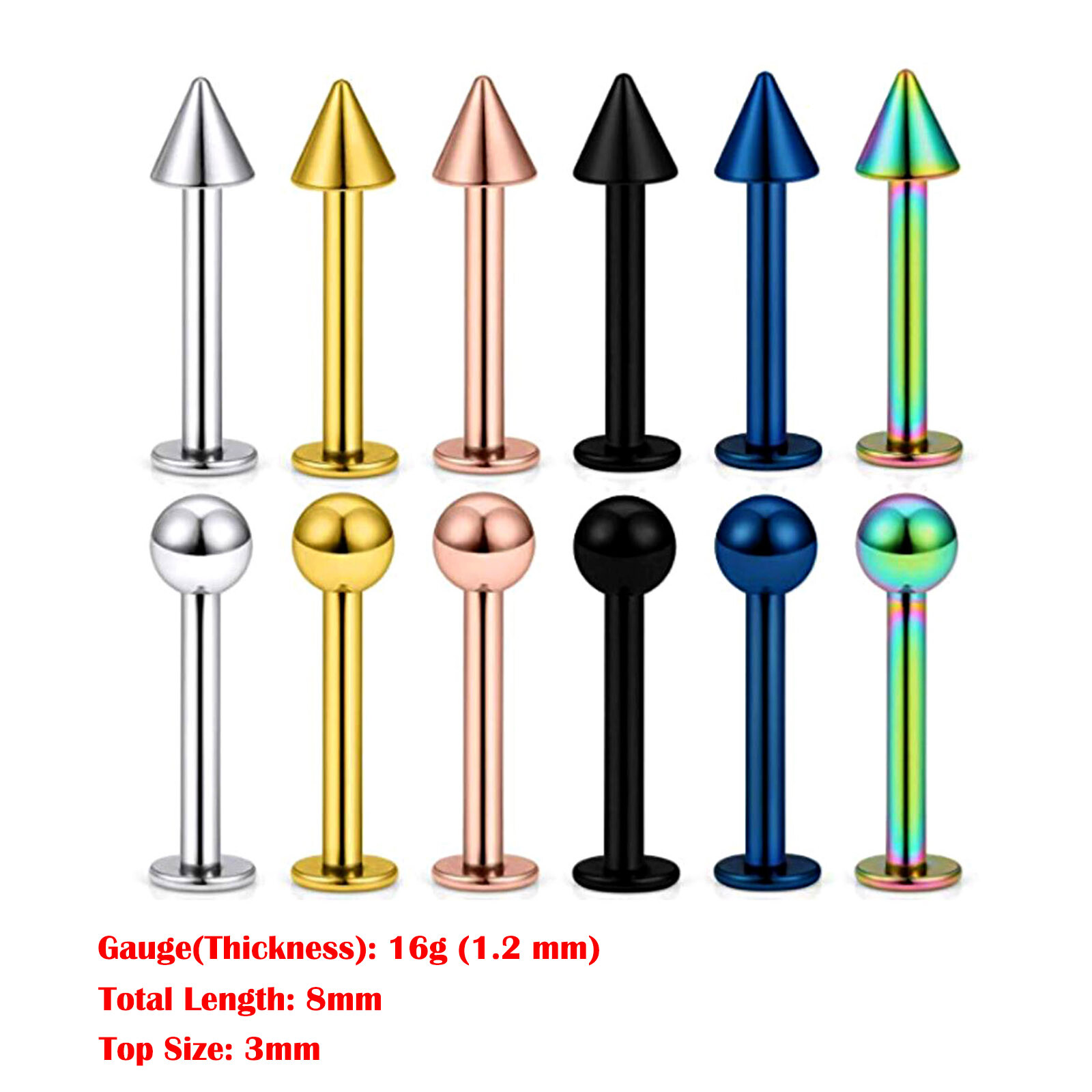 4-24pcs CZ Gems Labret Monroe Lip Rings Helix Tragus Earring Studs 16G Piercing