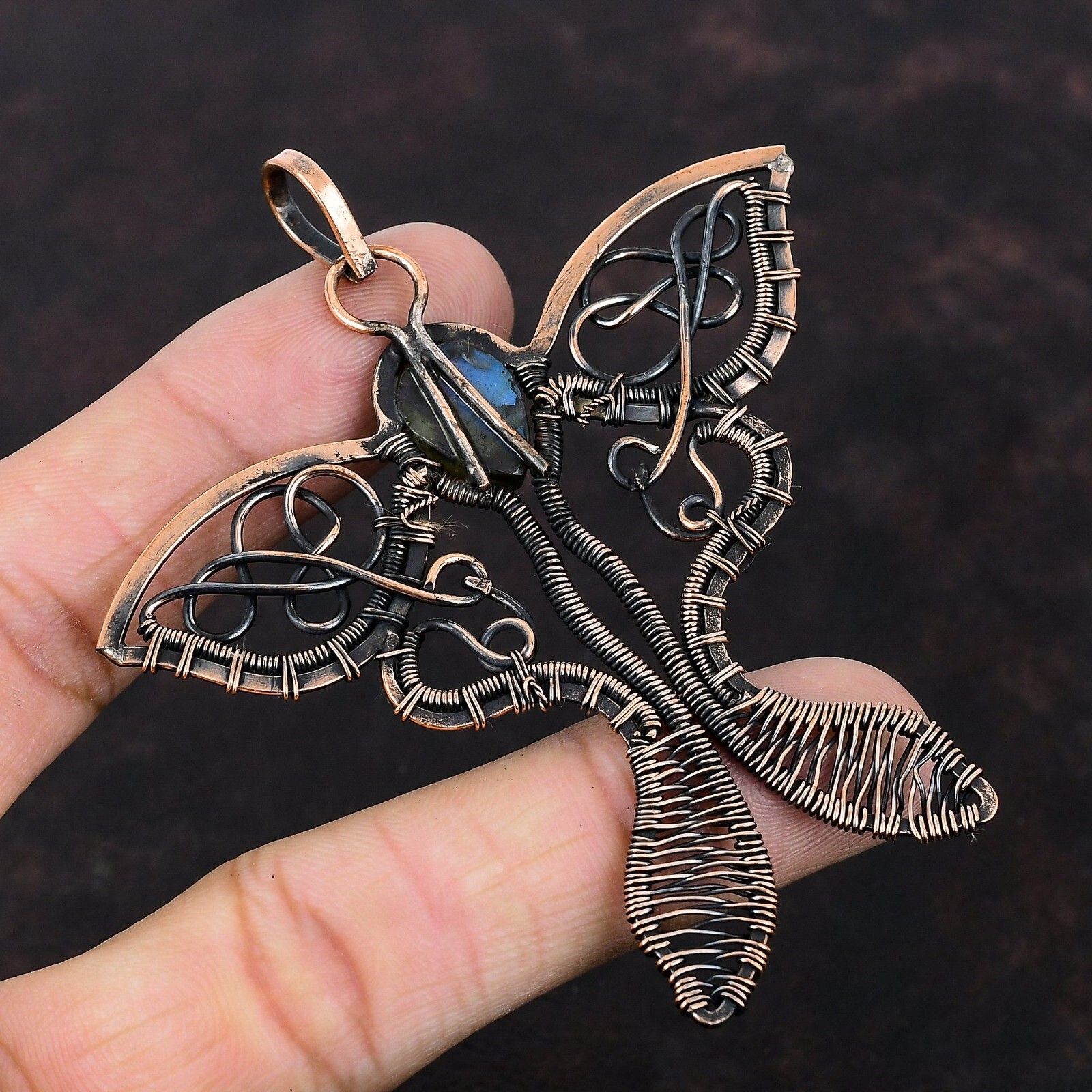 Gift For Her Copper Labradorite Jewelry Wire Wrapped Butterfly Pendant 3.35″