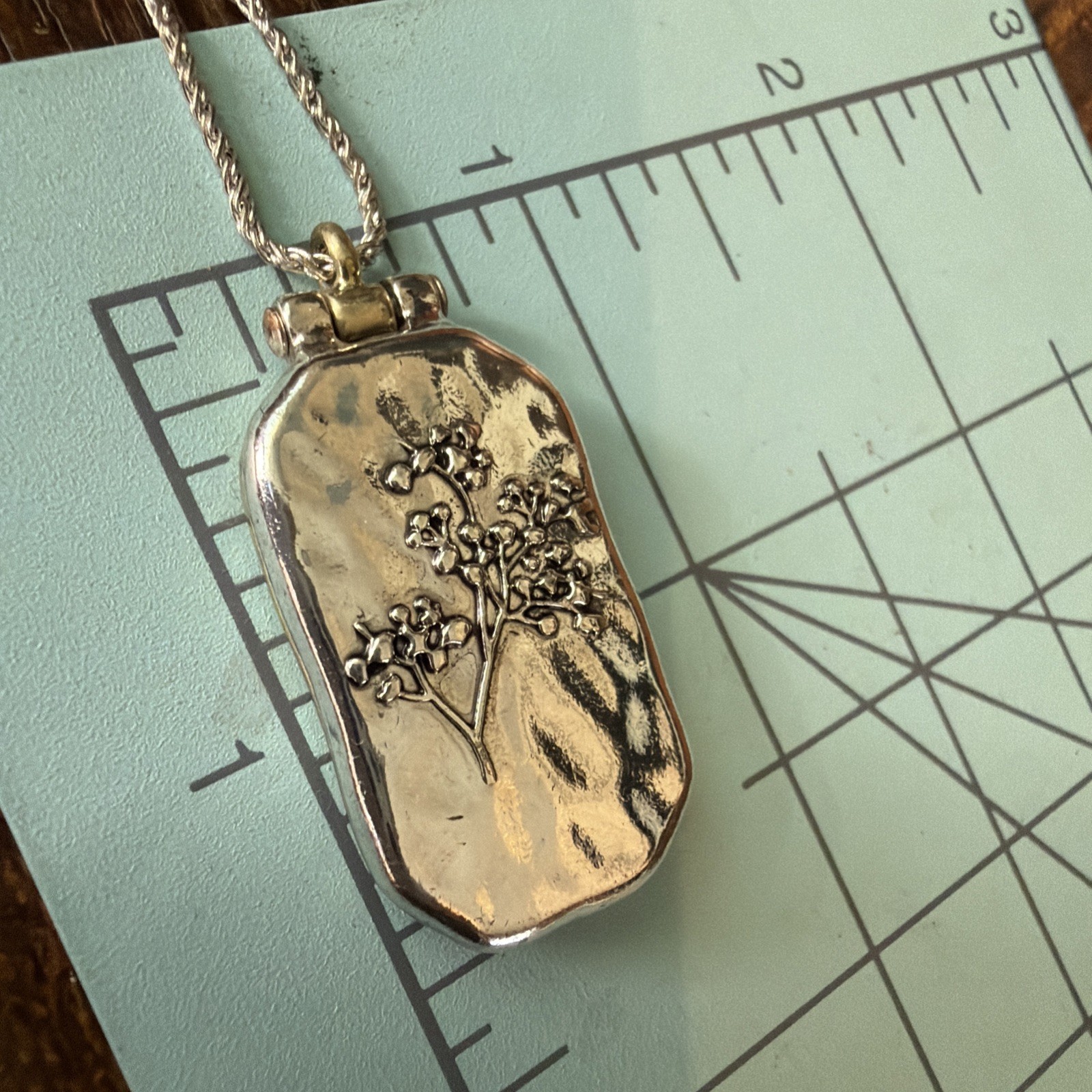 Vintage Costume Cutout Cattail Plant Pendant Locket Necklace 34″