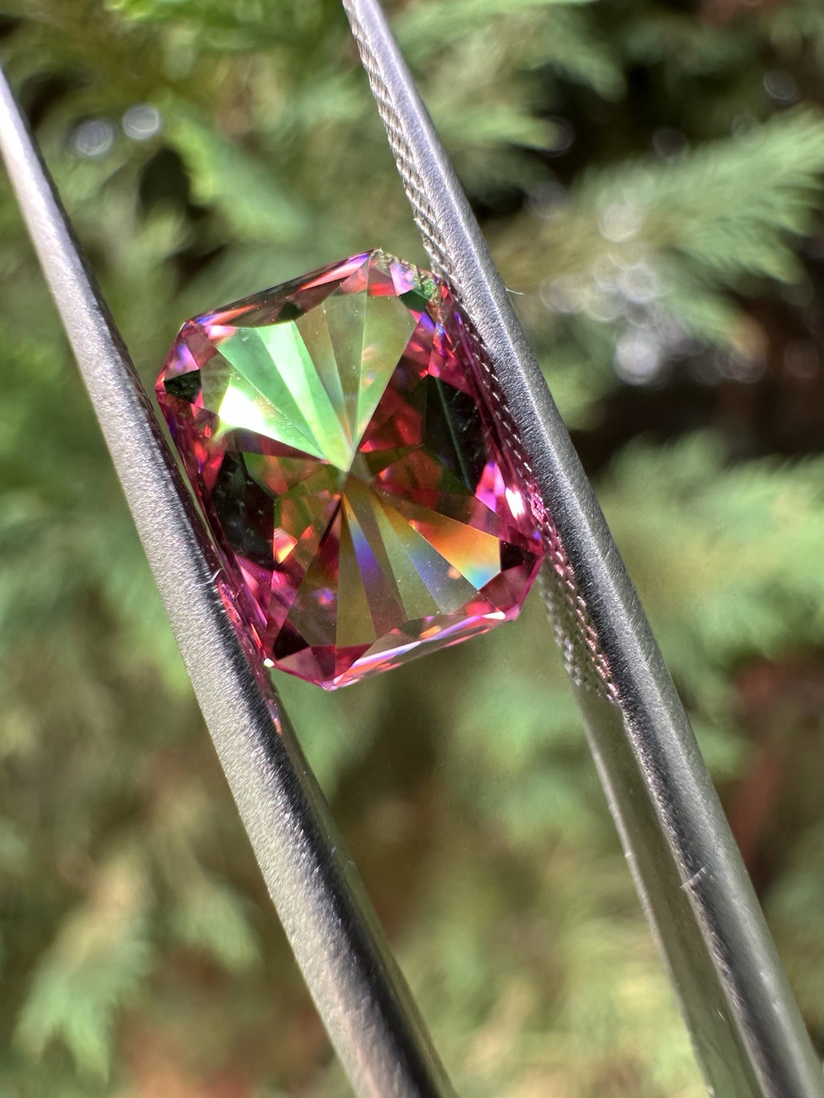 3 carat 5 x 7 mm pink emerald cut moissanite (passes diamond test)