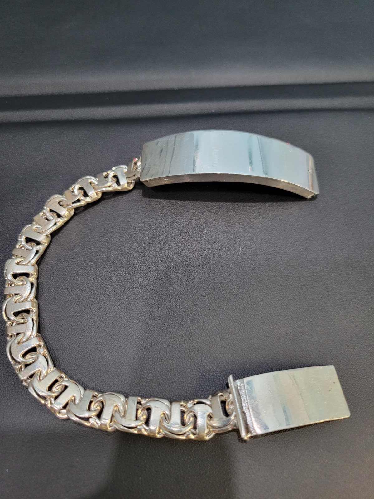 925 sterling silver Chino Bar Link Bracelet Long Plate Lock 9″ 11mm Plata