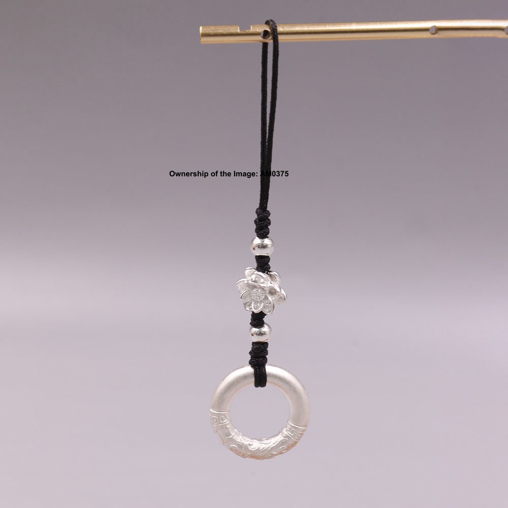 Real 999 Fine Silver 平安 Circle and Lotus Handmade Charm Pendant 80mm Length