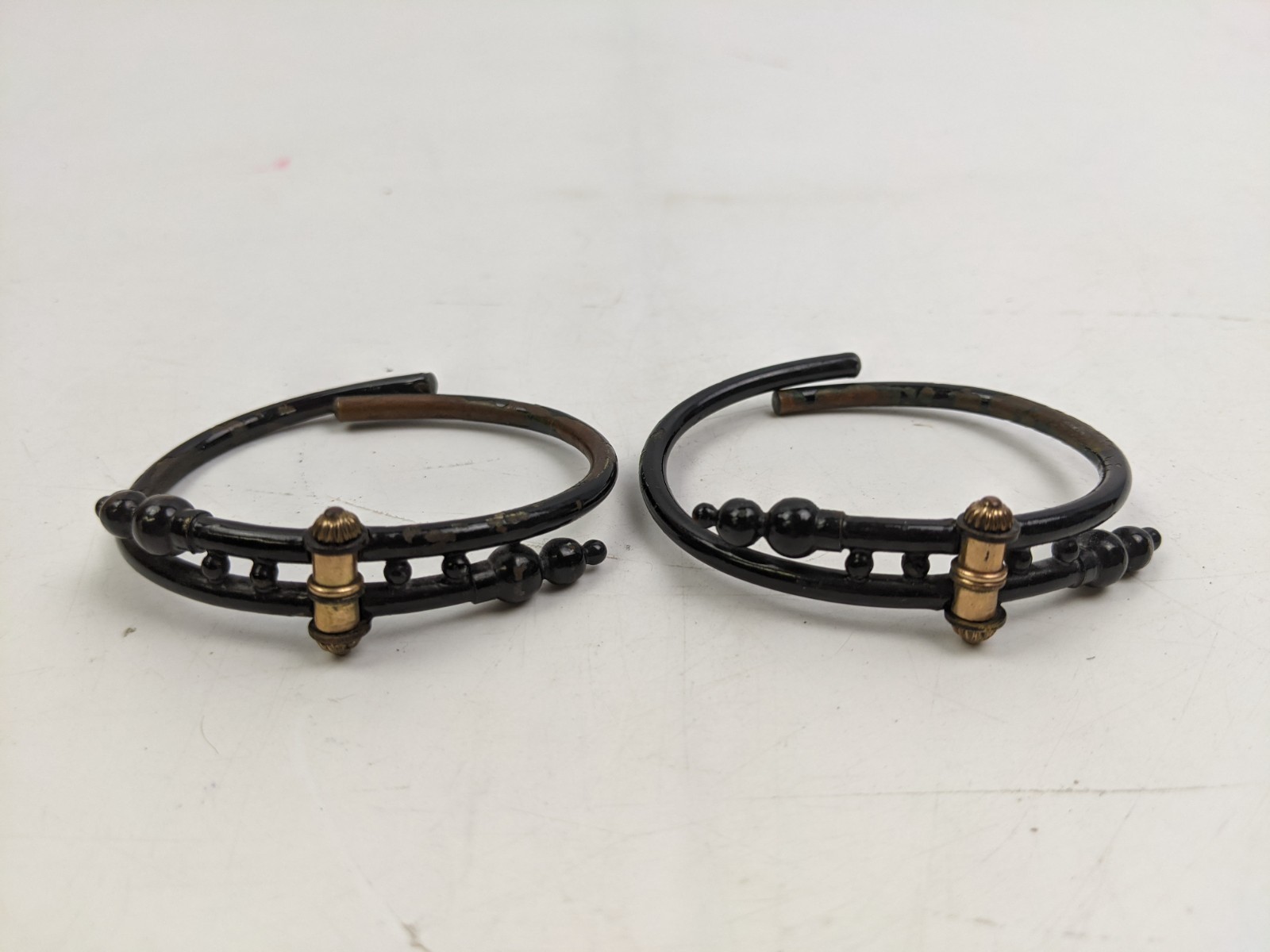 Pair of Victorian Edwardian Gold Filled Black & Enamel Front Mourning Bracelets