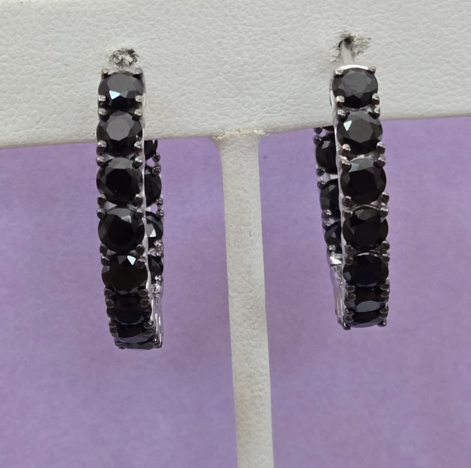 Natural Black Spinel Inside Out Hoop Earrings in Rhodium Over Sterling 9.0ctw