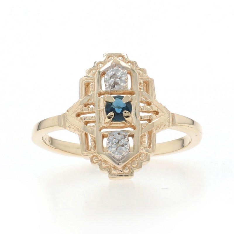 Yellow Gold Sapphire Diamond Ring – 10k Round .12ctw