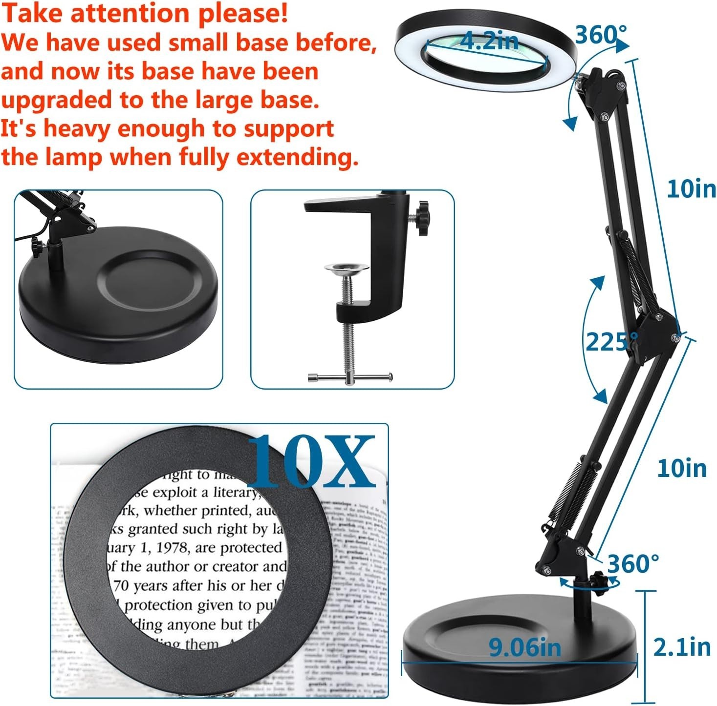 4.2 Inch Real Glass Magnifier with Stepless Dimming – Optimal Close Work Light