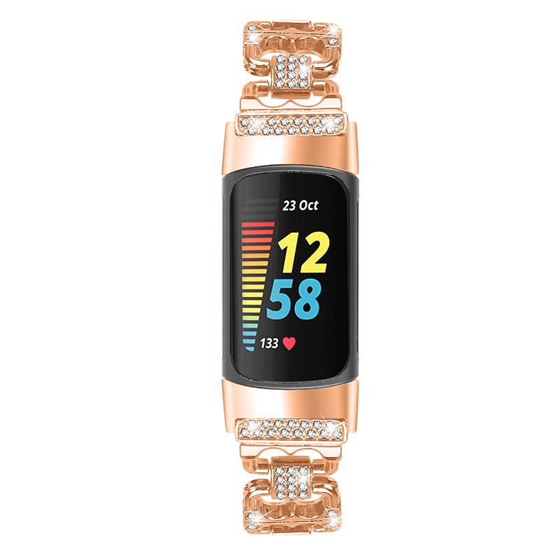 For Fitbit Charge 5 6 Bling Rhinestone Stainless Steel Band Bracelet Watch Strap