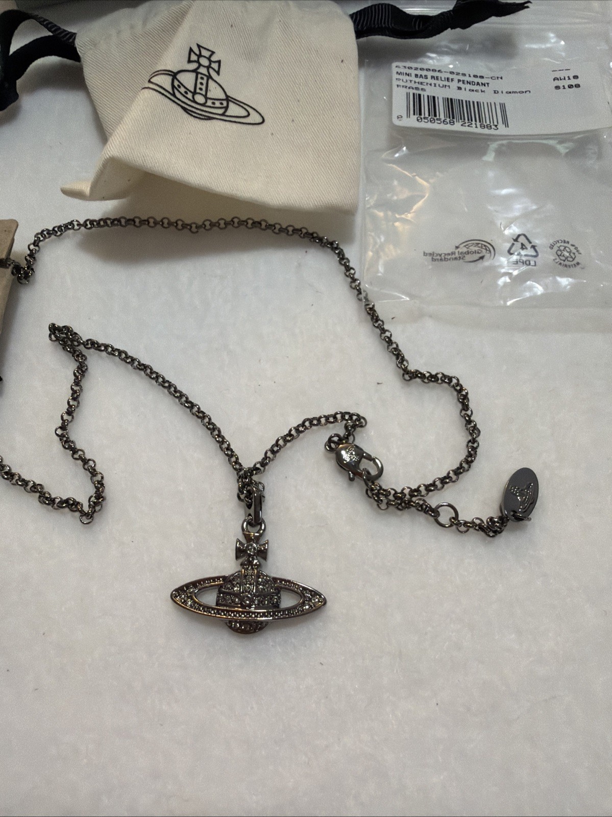 Vivienne Westwood Mini BAS RELIEF PENDANT Black Diamond Ruthenium 100% AUTHENTIC